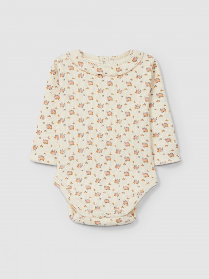 Bodysuit flowers ruffled collar