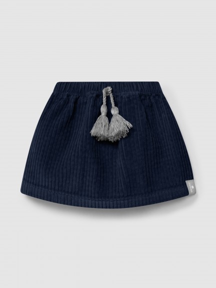Saia em veludo canelado detalhe de cordo com pom-pom
