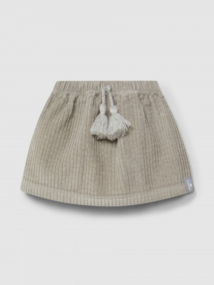Saia em veludo canelado detalhe de cordo com pom-pom
