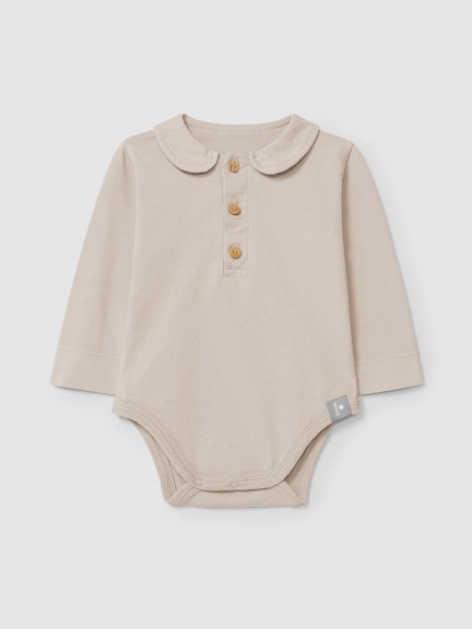 Plain bodysuit in organic cotton with Peter Pan collar